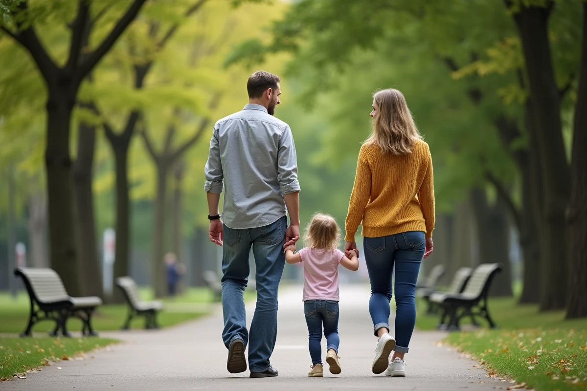 Famiglia felice che passeggia in un parco