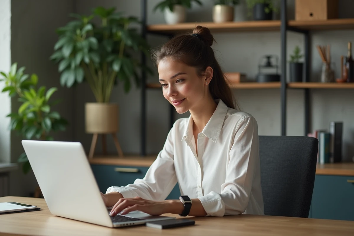 Jeune entrepreneure analysant des données dans son bureau